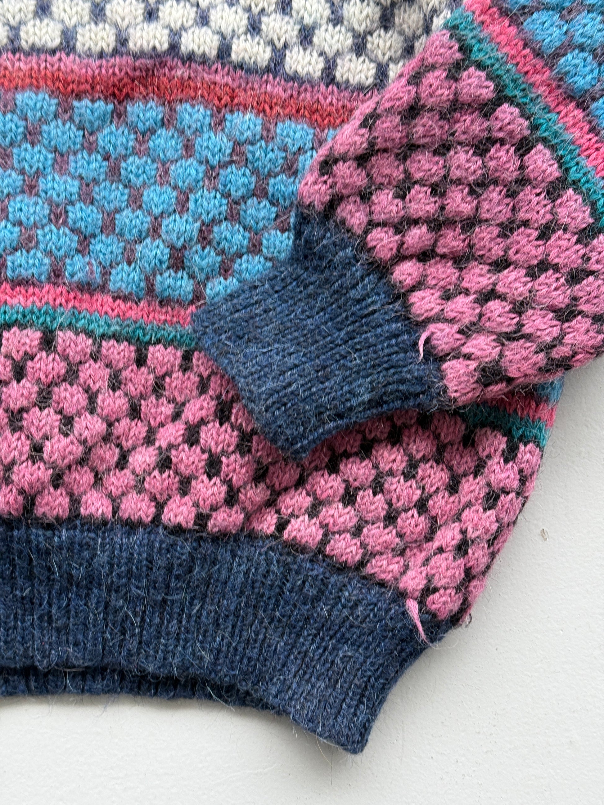 Pink Striped Woollen 90's Vintage Heavy Knit Jumper - Medium