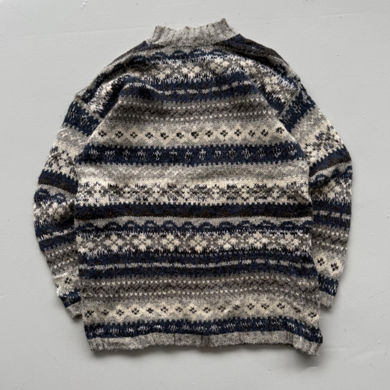 Blue Stripe Knitted 90s Vintage Knit Mock Neck Jumper - Medium