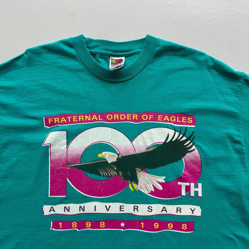 Turquoise Blue 100th Aniversary Eagle 90s Vintage T-shirt - XL