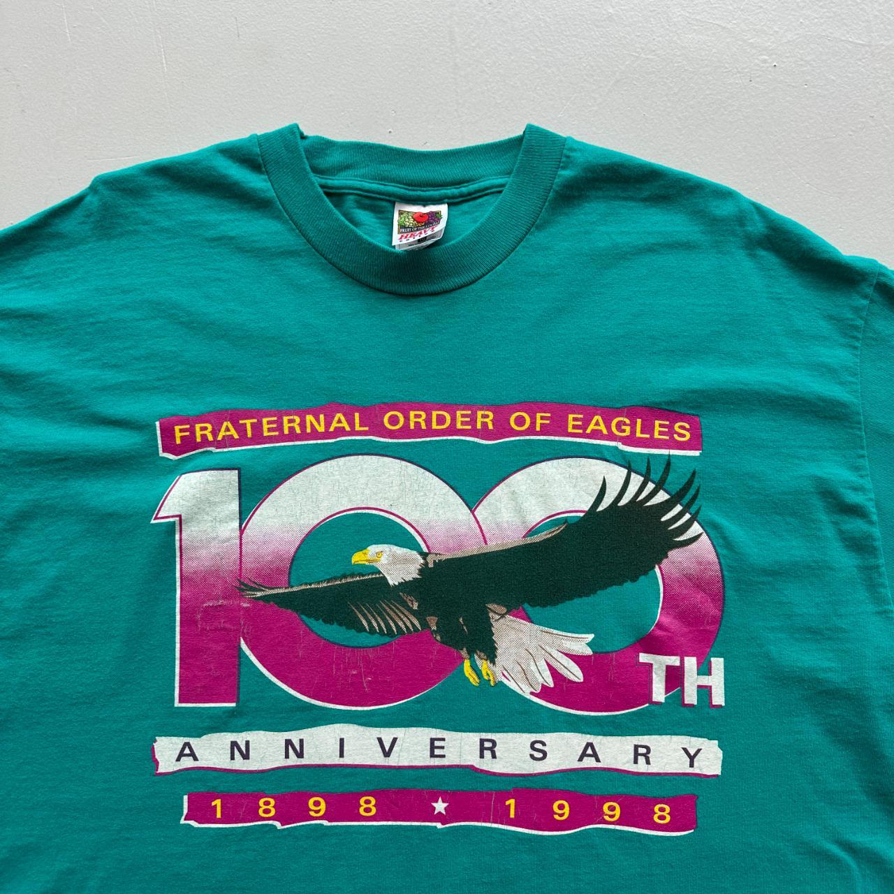 Turquoise Blue 100th Aniversary Eagle 90s Vintage T-shirt - XL