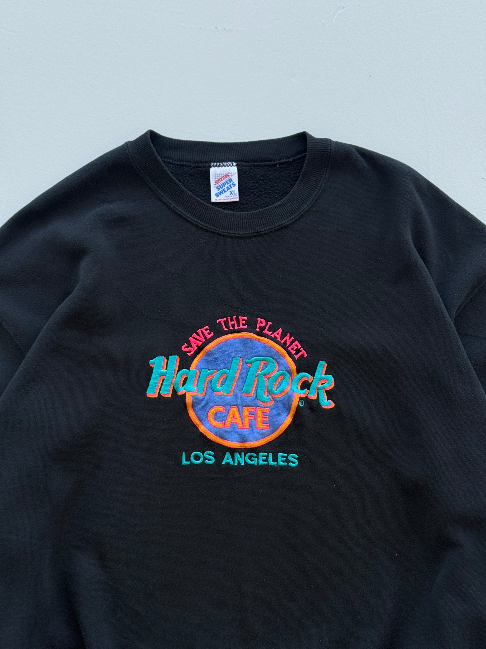 Black Hard Rock Cafe Los Angles 90's Vintage Graphic Sweatshirt Jumper - Large