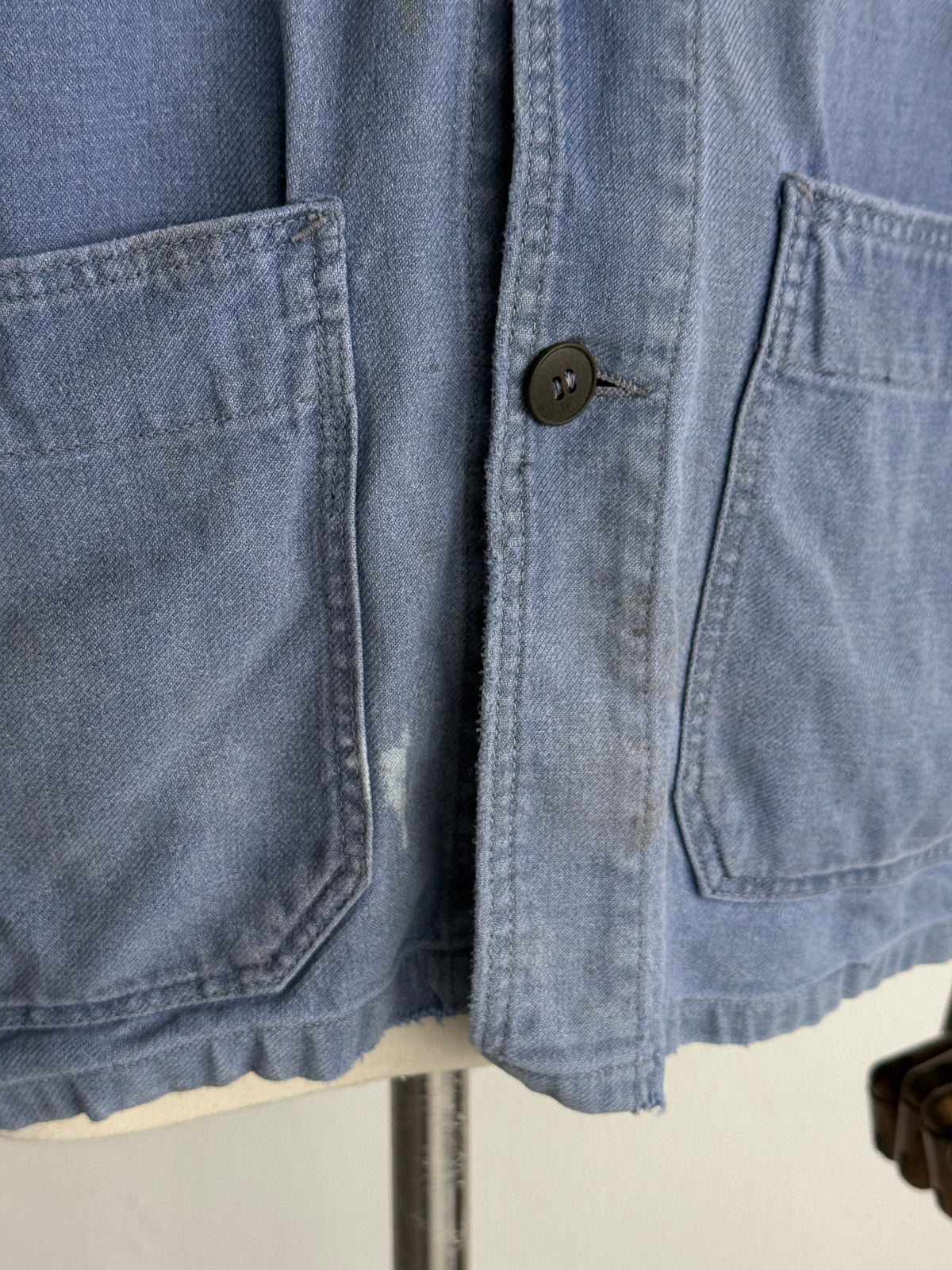 Thrashed Blue French 1950's Vintage Workwear Chore Jacket CH525 - XS