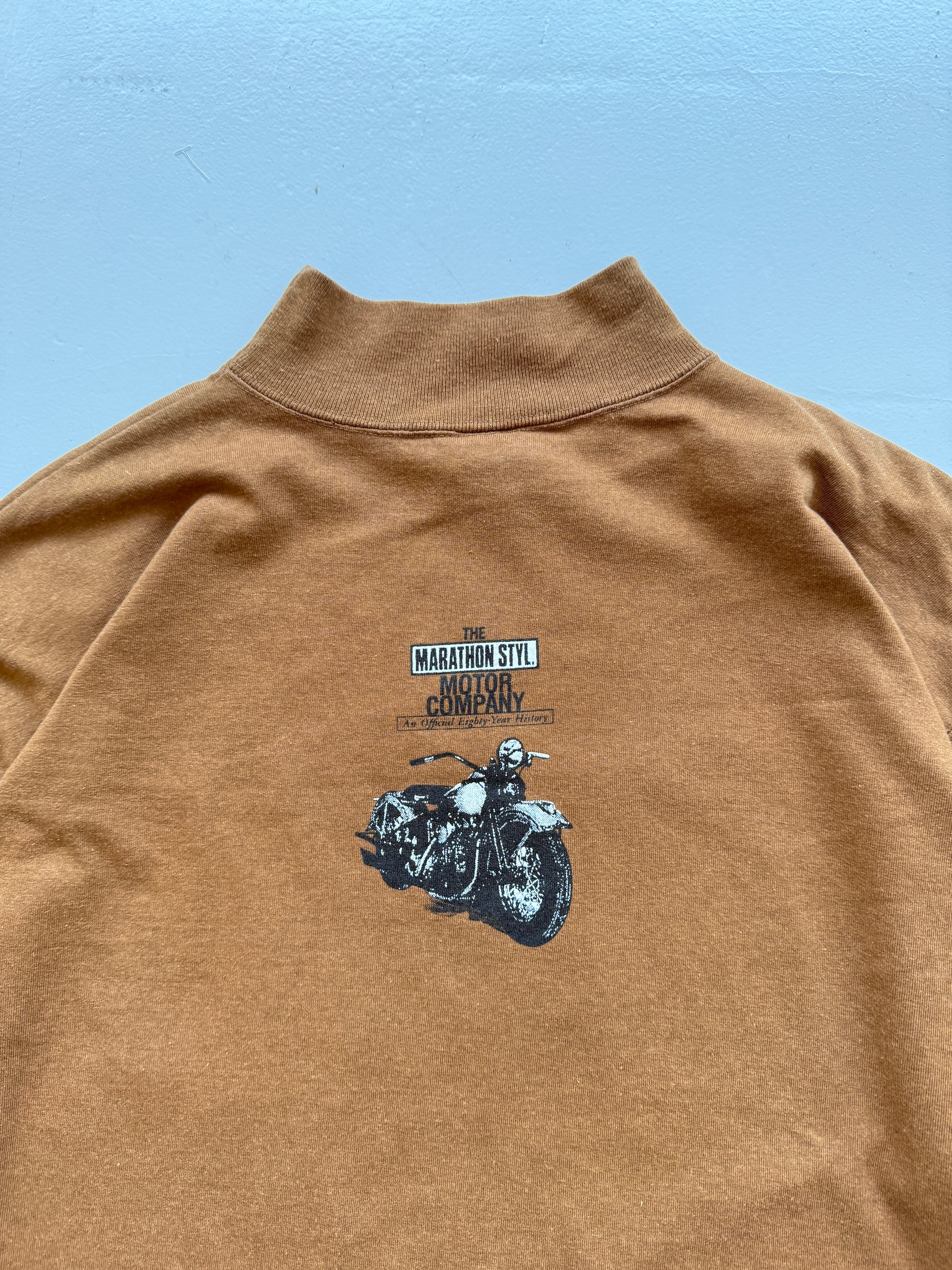 Tan Motor Marathon 90's Vintage Thick Long Sleeve T-Shirt - XL