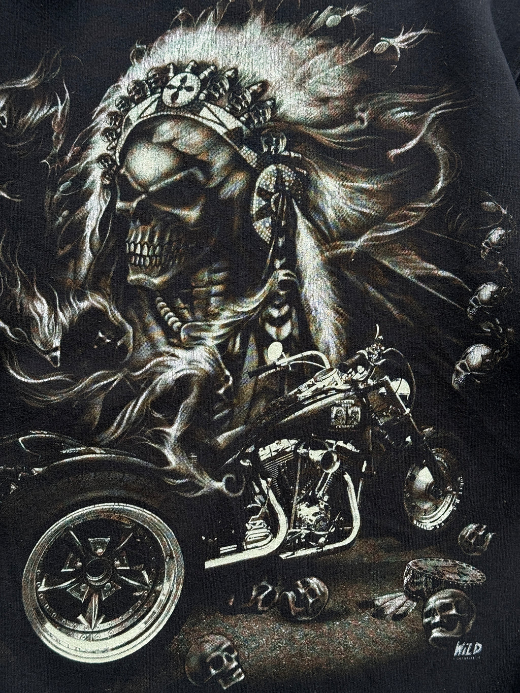 Wild Gothic Skull Biker 00's Vintage Graphic Sweatshirt - Medium