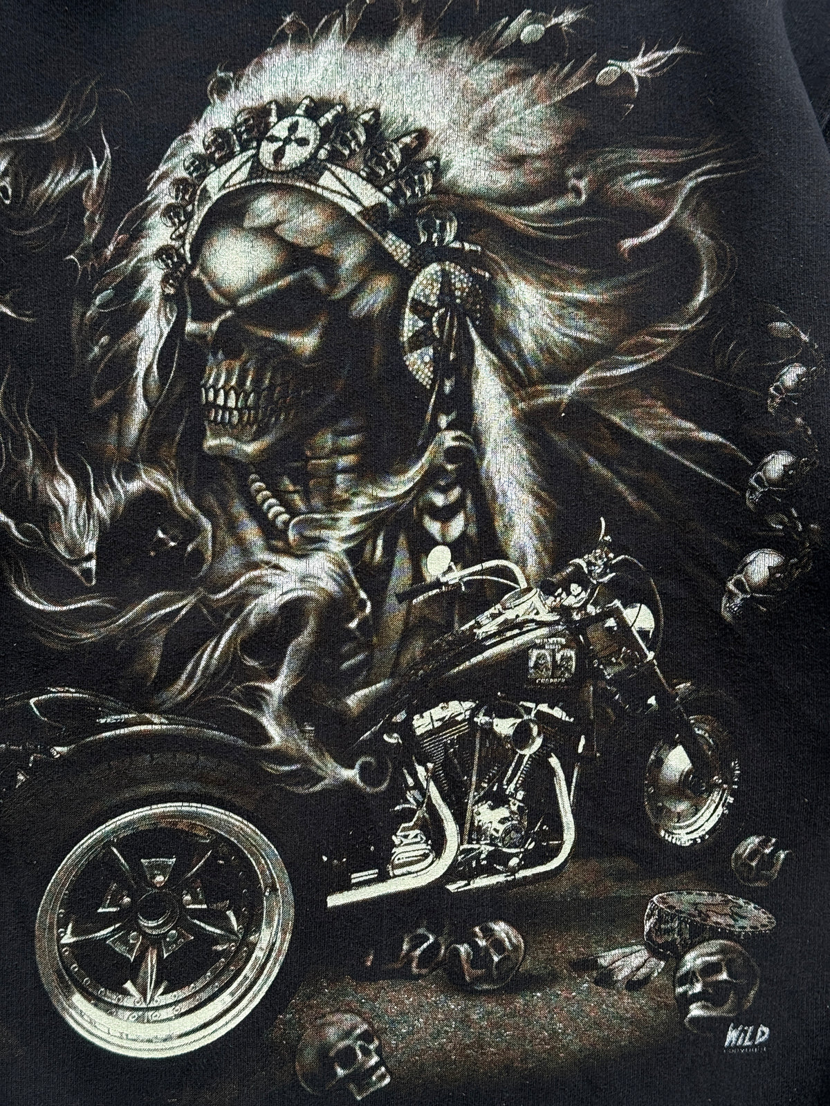 Wild Gothic Skull Biker 00's Vintage Graphic Sweatshirt - Medium