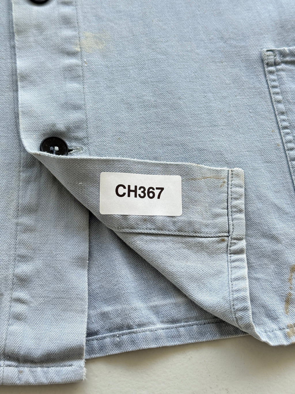 Faded Blue French Herringbone Vintage Workwear Chore Jacket CH367 - Medium