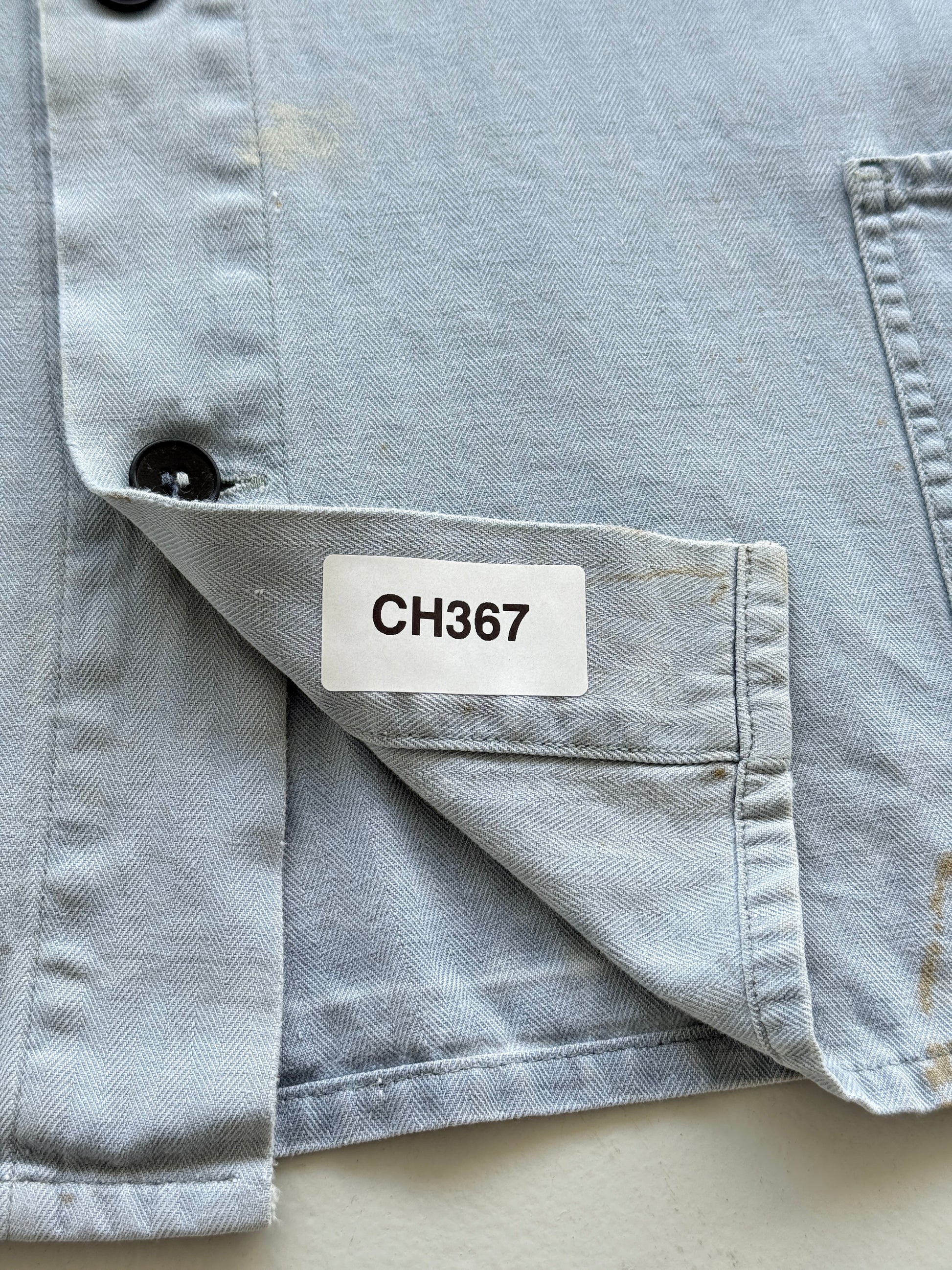 Faded Blue French Herringbone Vintage Workwear Chore Jacket CH367 - Medium