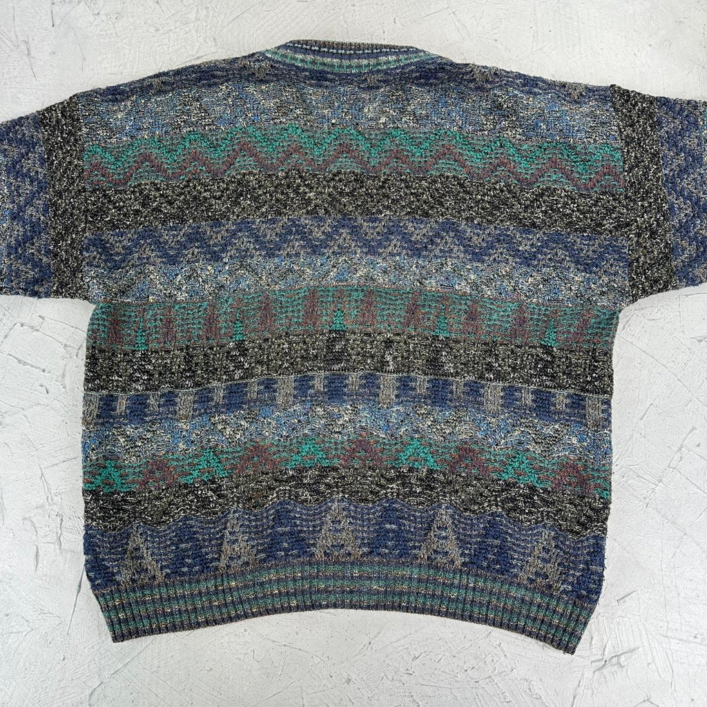 Grey and Blue Knitted Vintage 90s cardigan - XL