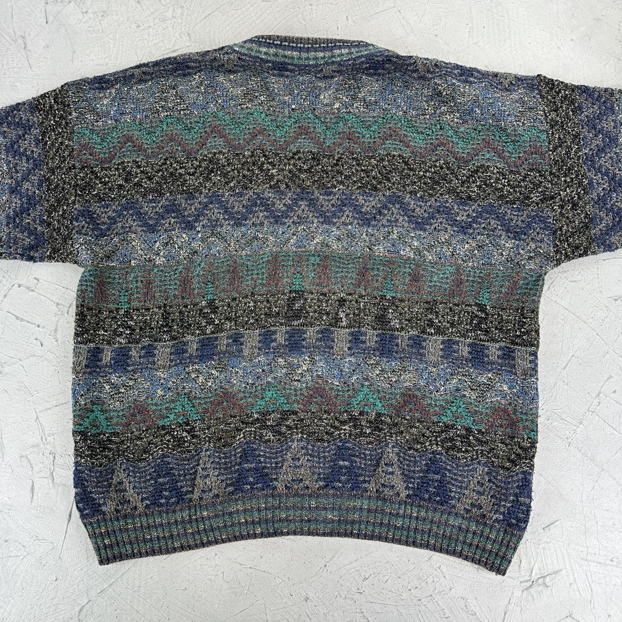 Grey and Blue Knitted Vintage 90s cardigan - XL