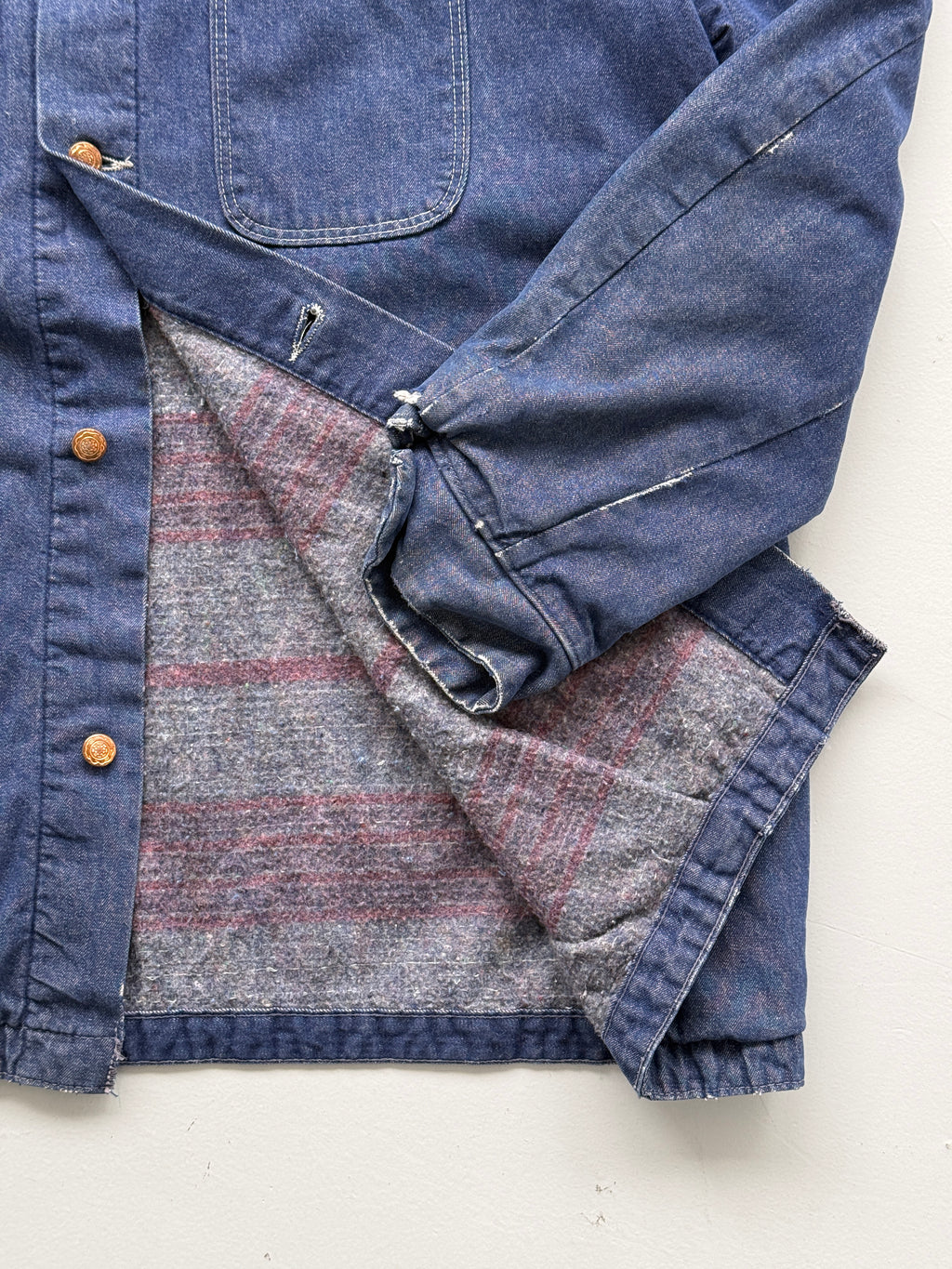 Blue Flannel Lined Denim 70's Vintage Chore Jacket - 2XL