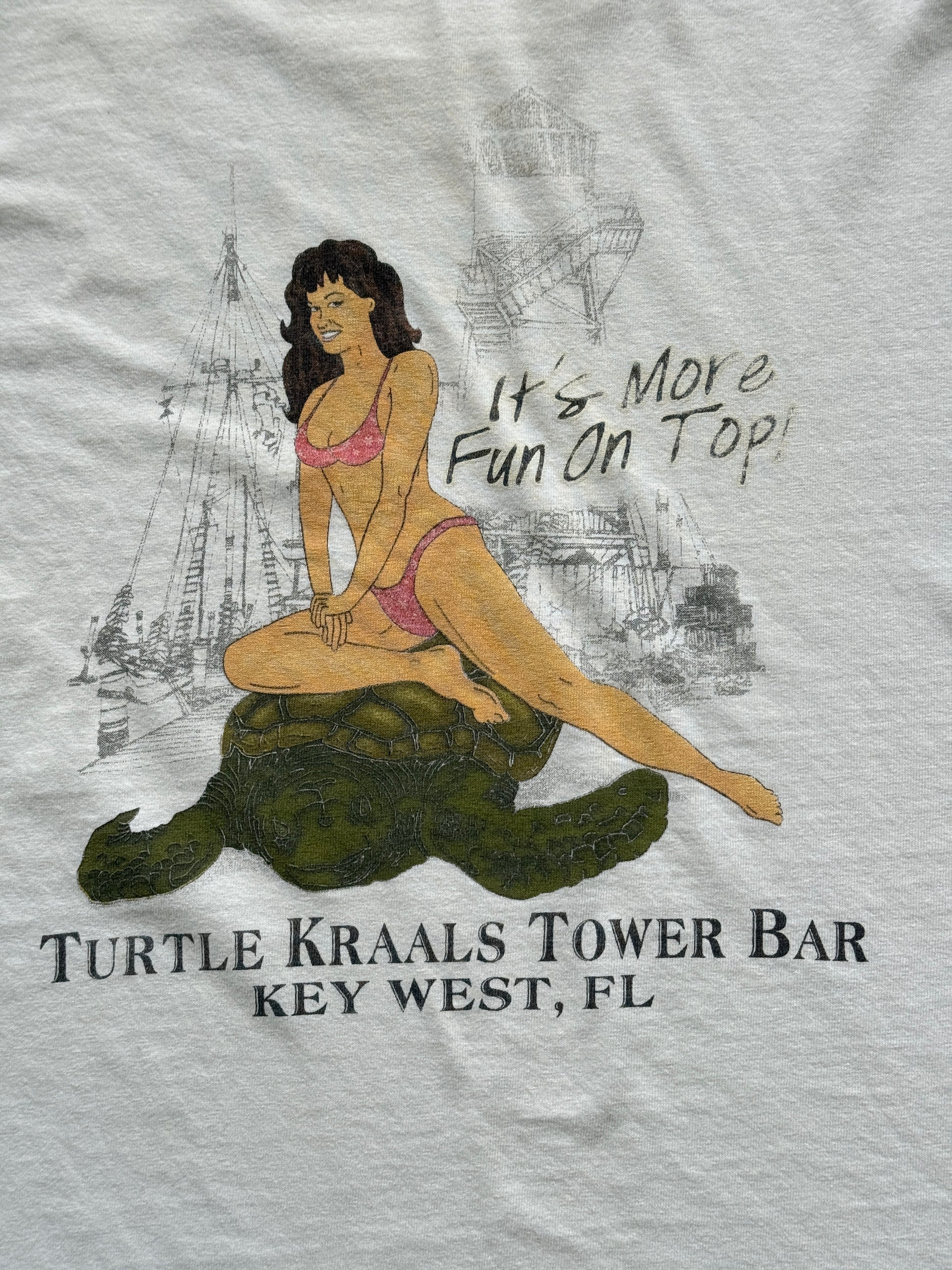 White Turtle Bay 90's Vintage Slogan Graphic Bar T-Shirt - XL