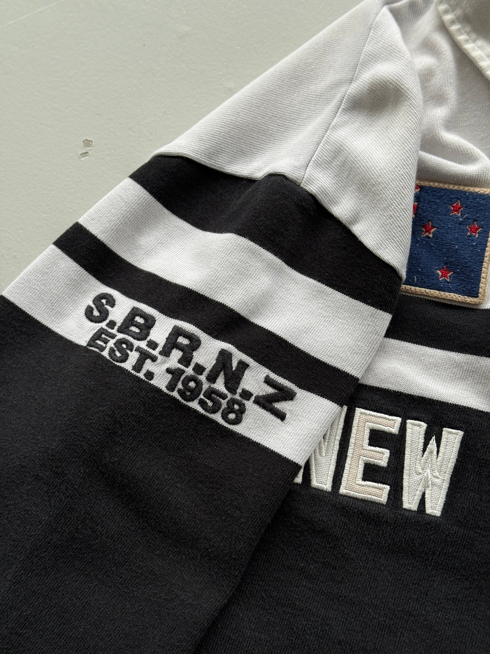 Black Striped New Zealand Rugby Jersey 00's Vintage Long Sleeve Polo - Small