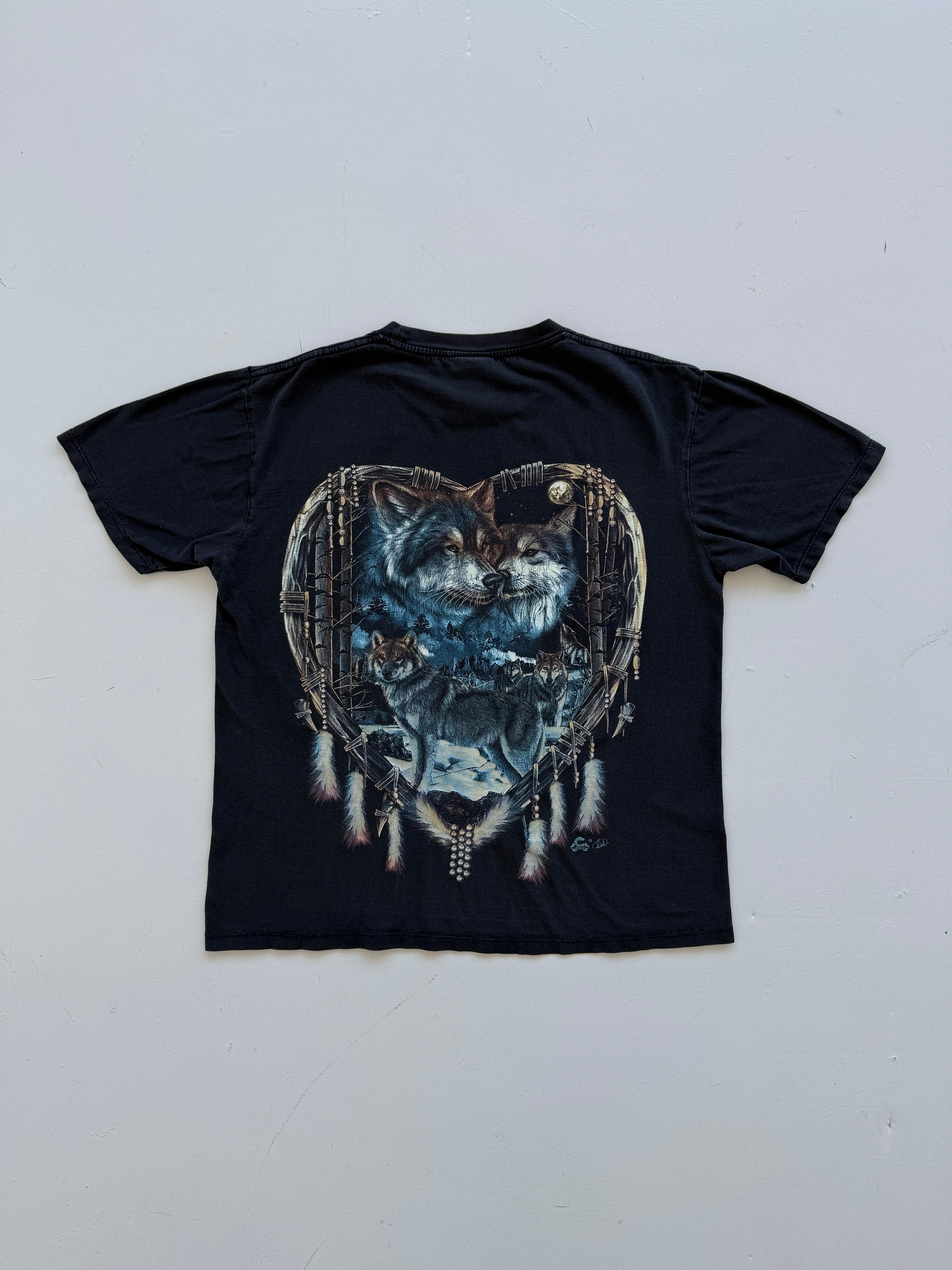 Black Wolf 00's Vintage Graphic T-Shirt - Medium