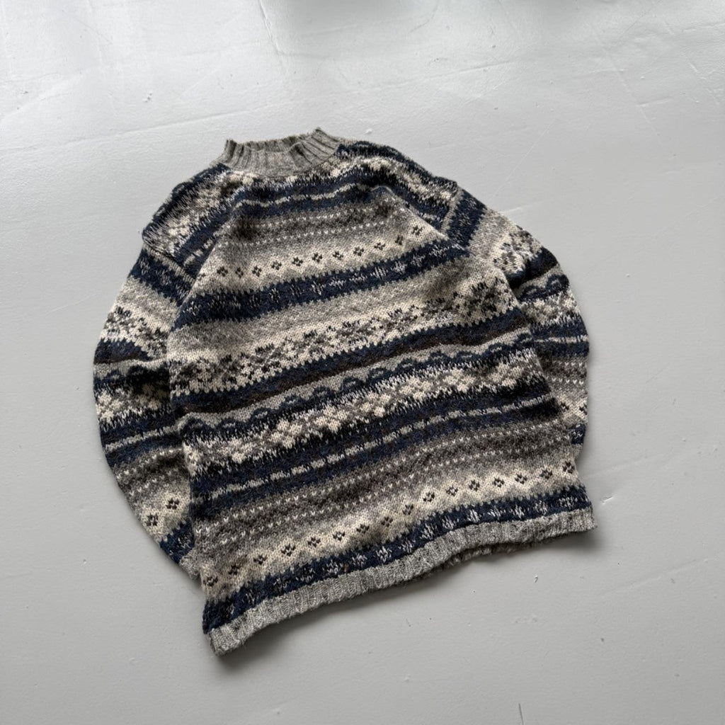 Blue Stripe Knitted 90s Vintage Knit Mock Neck Jumper - Medium