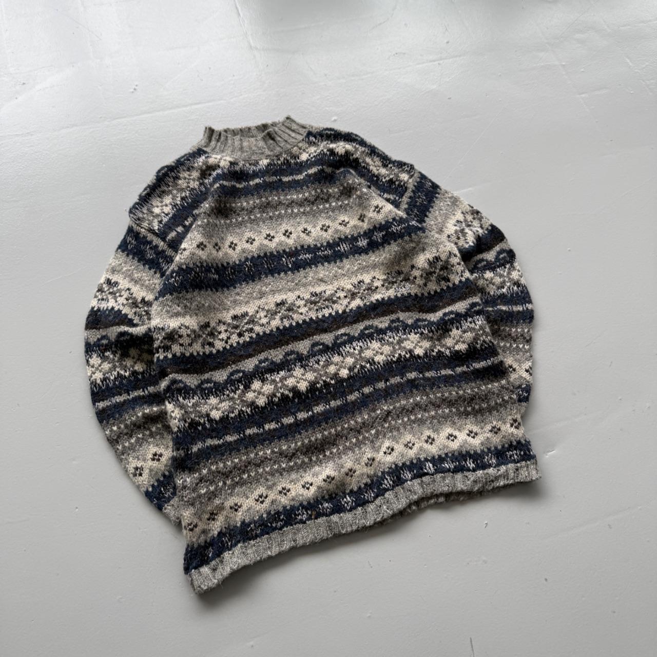 Blue Stripe Knitted 90s Vintage Knit Mock Neck Jumper - Medium