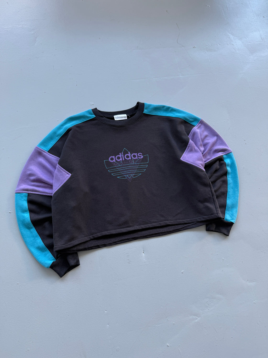 Adidas Colour Block Trefoil 90's Vintage Cropped Sweatshirt - 10/12