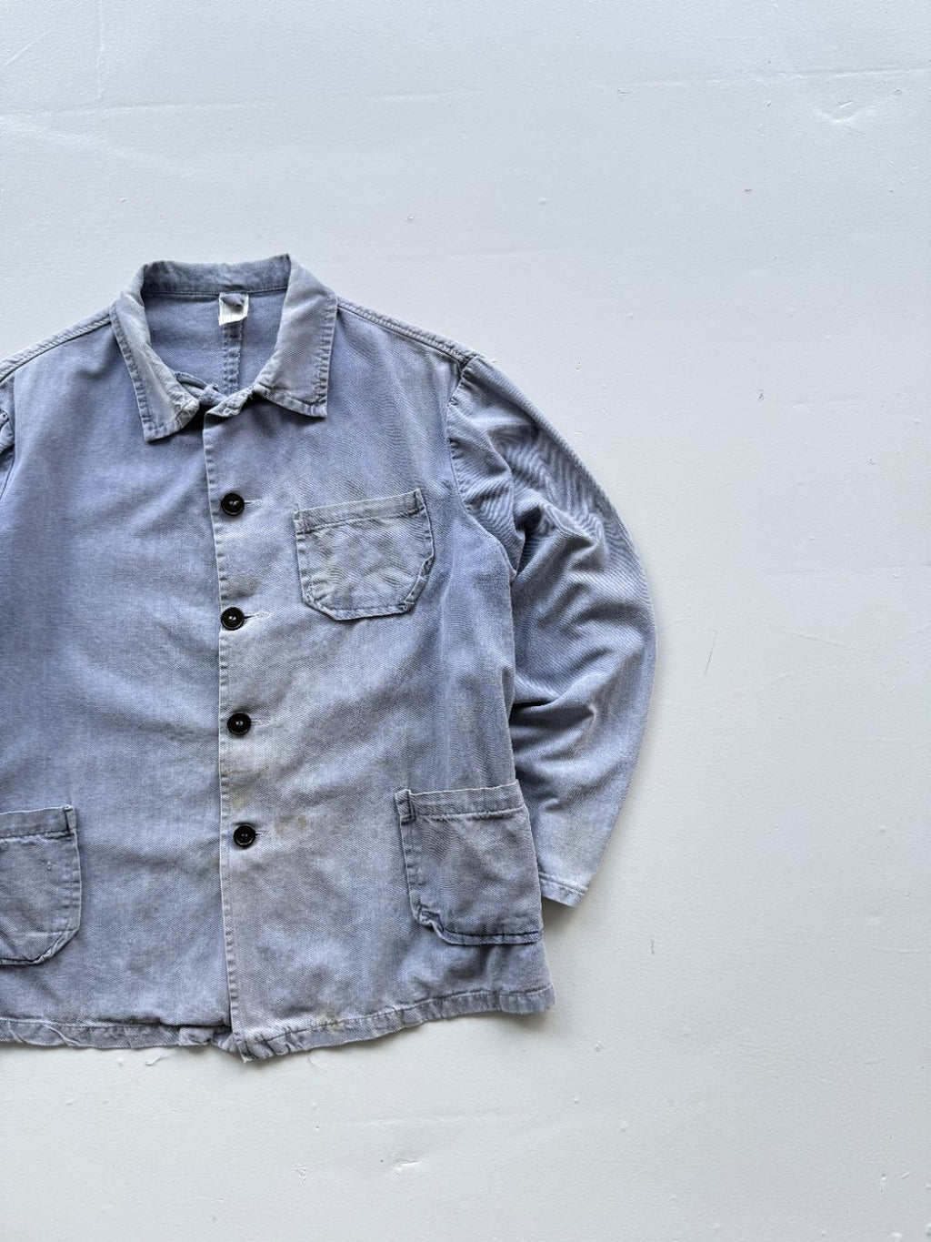 French Chore Vintage Faded Blue Cotton Work Jacket CH236 - Small