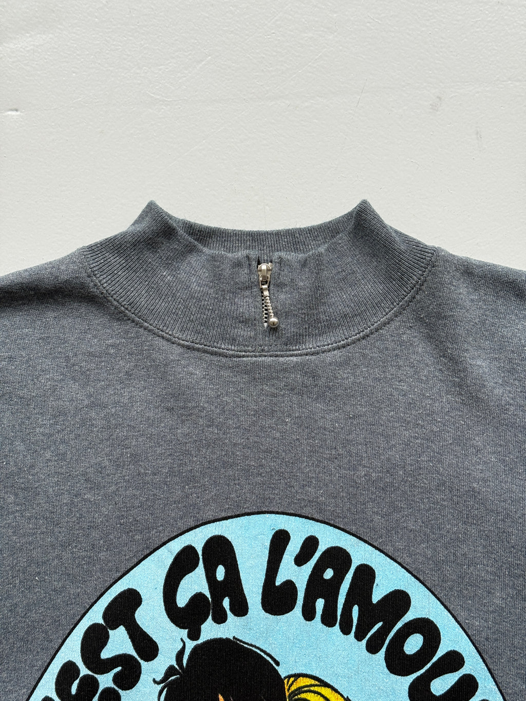 Grey French Cartoon 90's Vintage Graphic Sweatshirt Jumper - Large