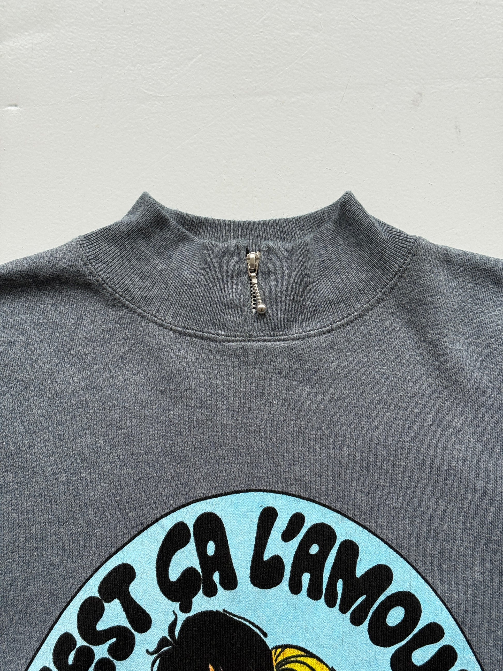 Grey French Cartoon 90's Vintage Graphic Sweatshirt Jumper - Large