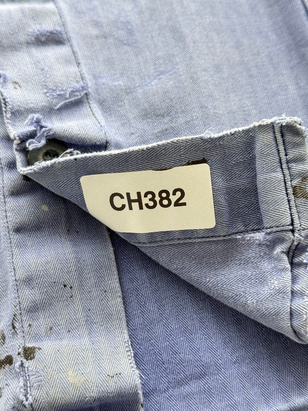 Thrashed Blue Herringbone 60's French Vintage Workwear Chore Jacket CH382 - Smal
