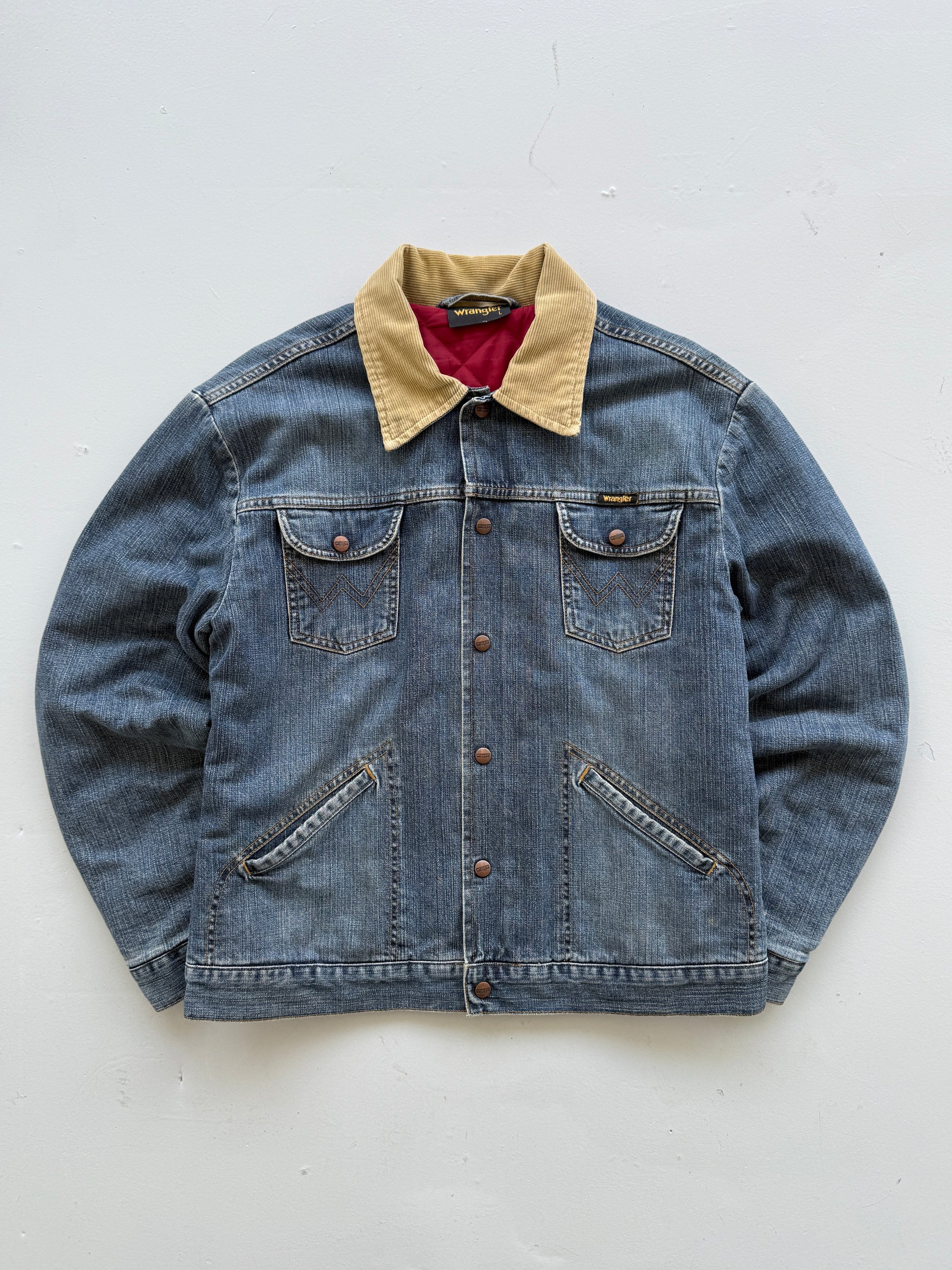 Wrangler Quilted Lined Corduroy Collar 90's Vintage Denim Jacket - Large