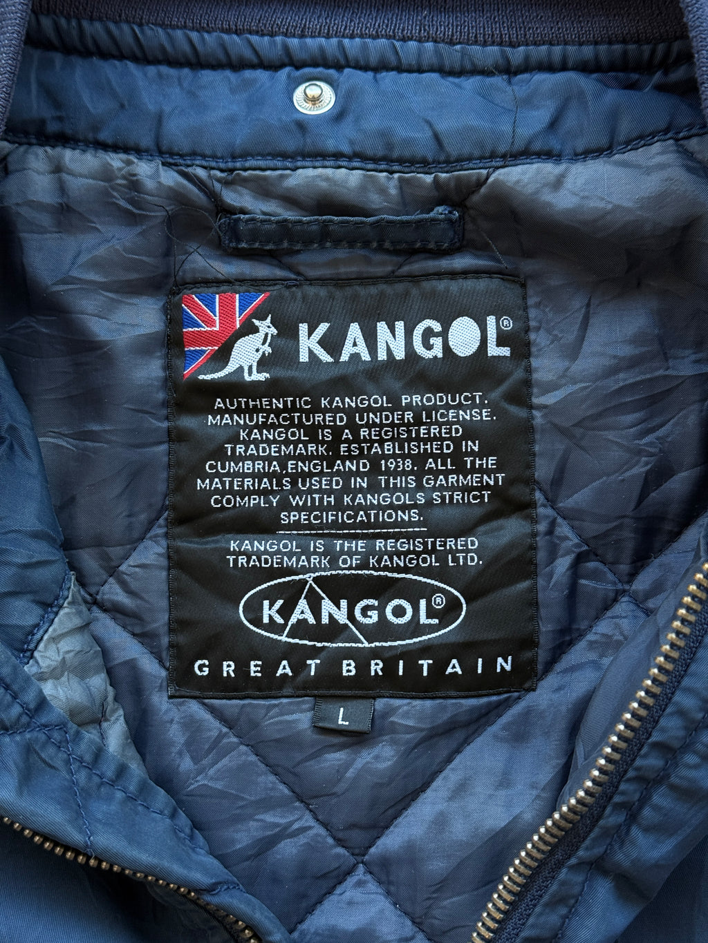 Navy Kangol 90's Vintage Bomber Jacket - Large