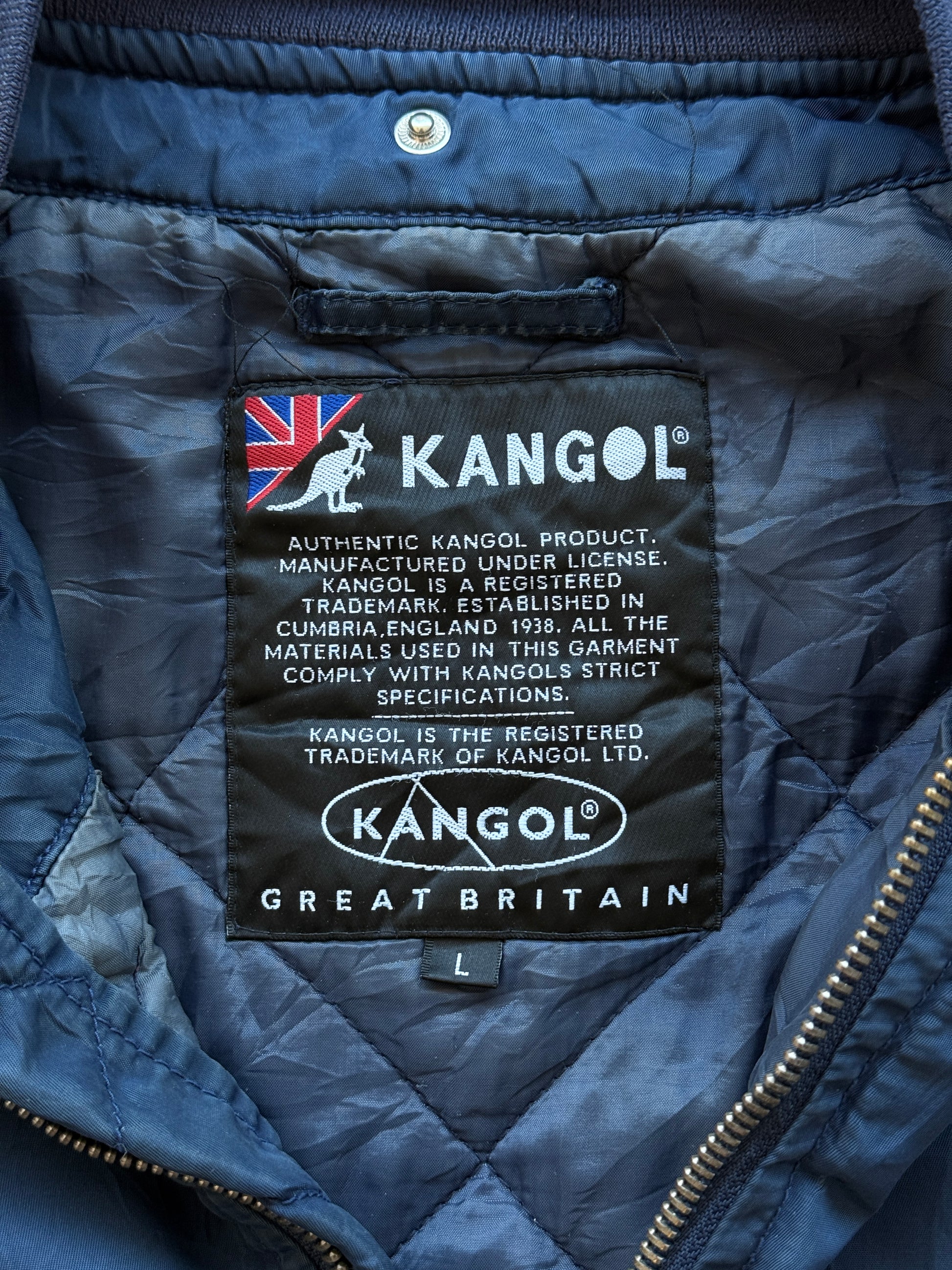 Navy Kangol 90's Vintage Bomber Jacket - Large