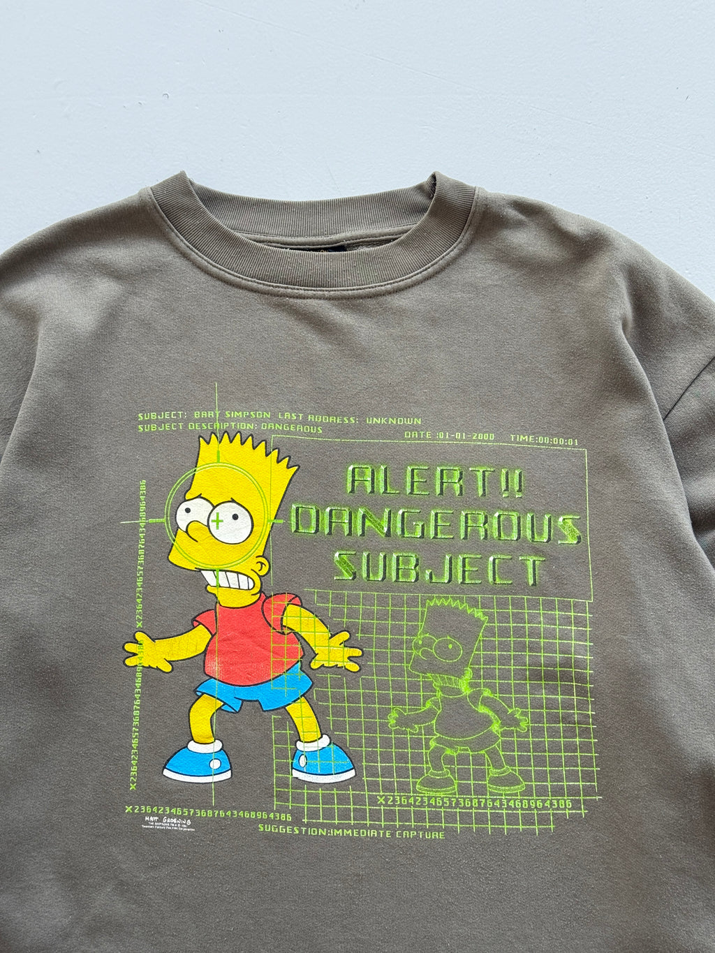 Bart Simpson Alert Dangerous Subject 90's Vintage Sweatshirt - Medium Oversized