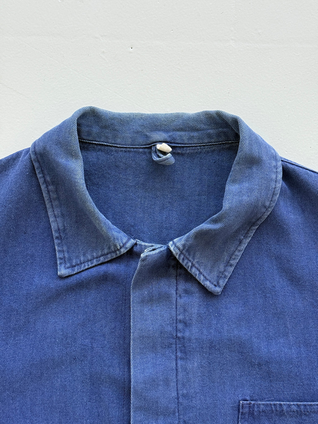 Faded Blue French Herringbone Vintage Workwear Chore Jacket CH357 - Small