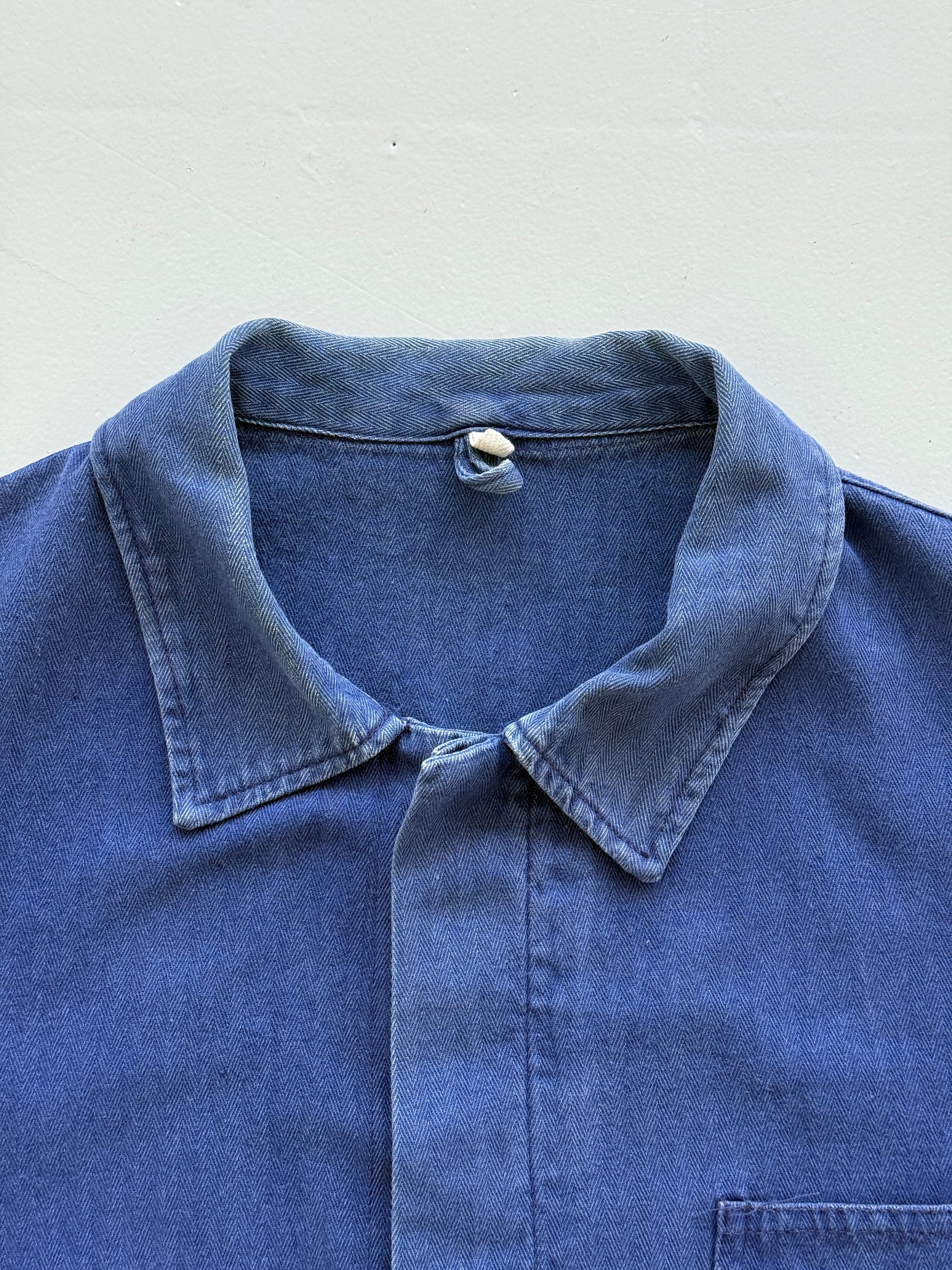 Faded Blue French Herringbone Vintage Workwear Chore Jacket CH357 - Small