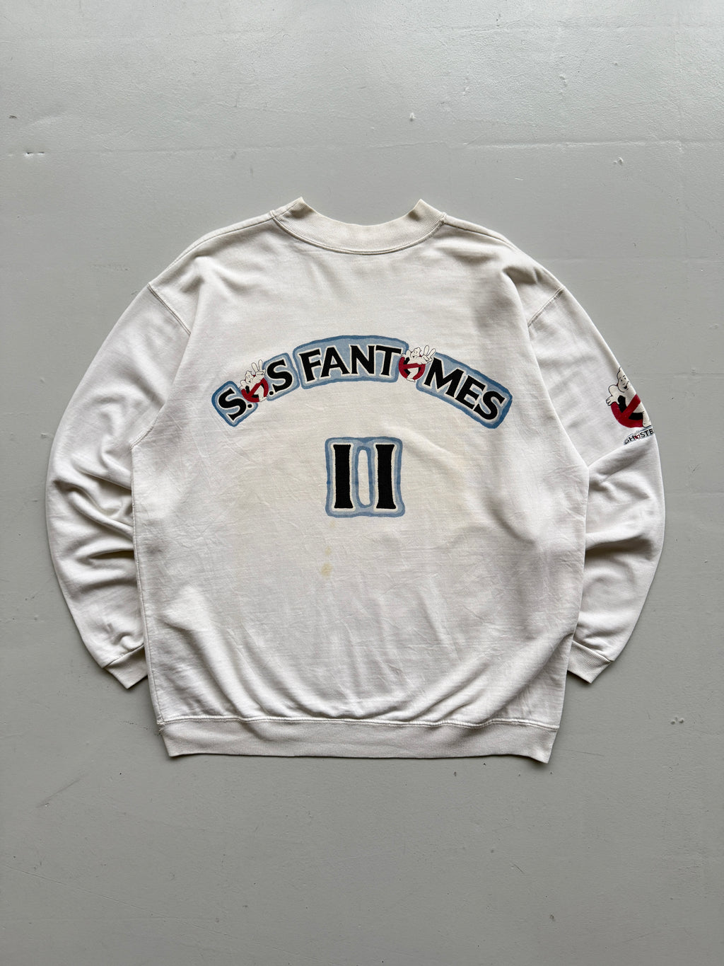 White 1989 Rare French Ghostbusters Vintage Promo Graphic Long Sleeve - Large