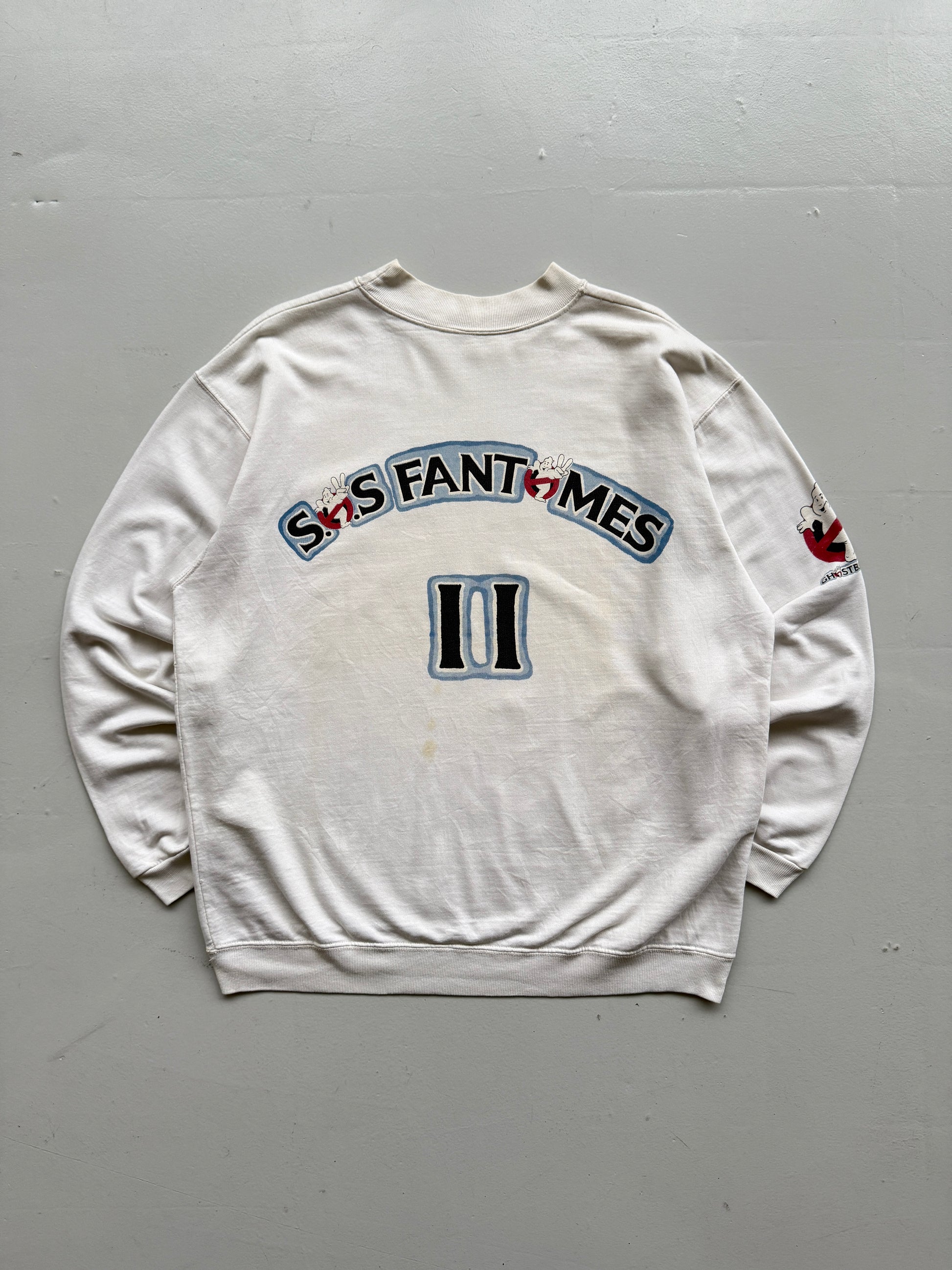 White 1989 Rare French Ghostbusters Vintage Promo Graphic Long Sleeve - Large