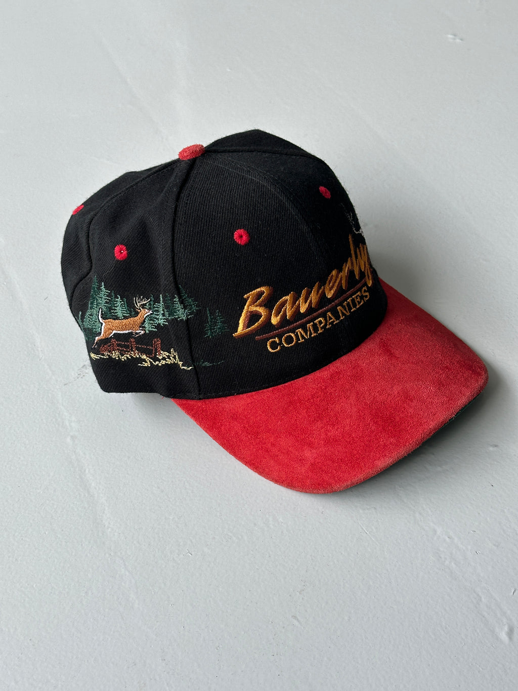 Black / Red Bauerly Companies Wildlife Deer Vintage SnapBack Trucker Cap