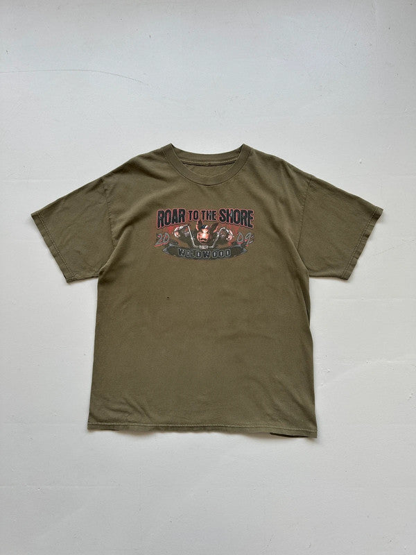 Khaki Green 00s Biker Vintage T-Shirt - Large