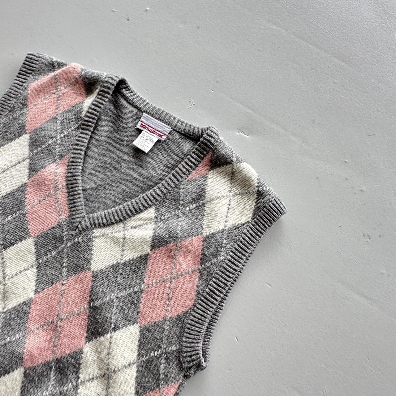 Pink and Grey Argyle 90s Vintage Woollen Sweater Vest - Medium