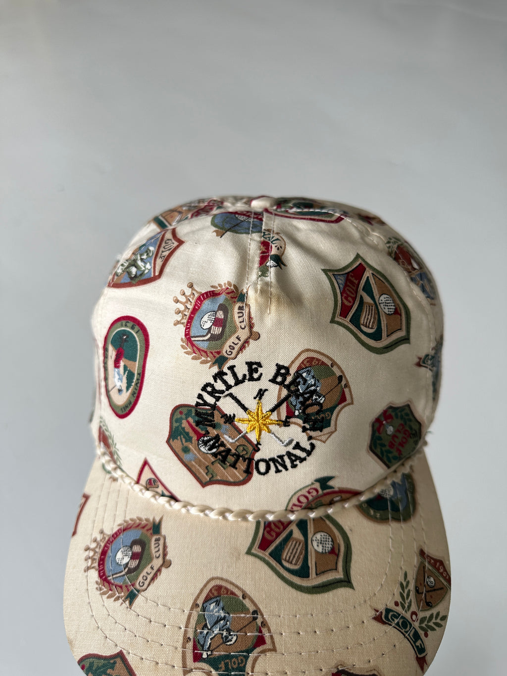 Cream Myrtle Beach Invitational Golf Vintage Leather Strap Trucker Cap