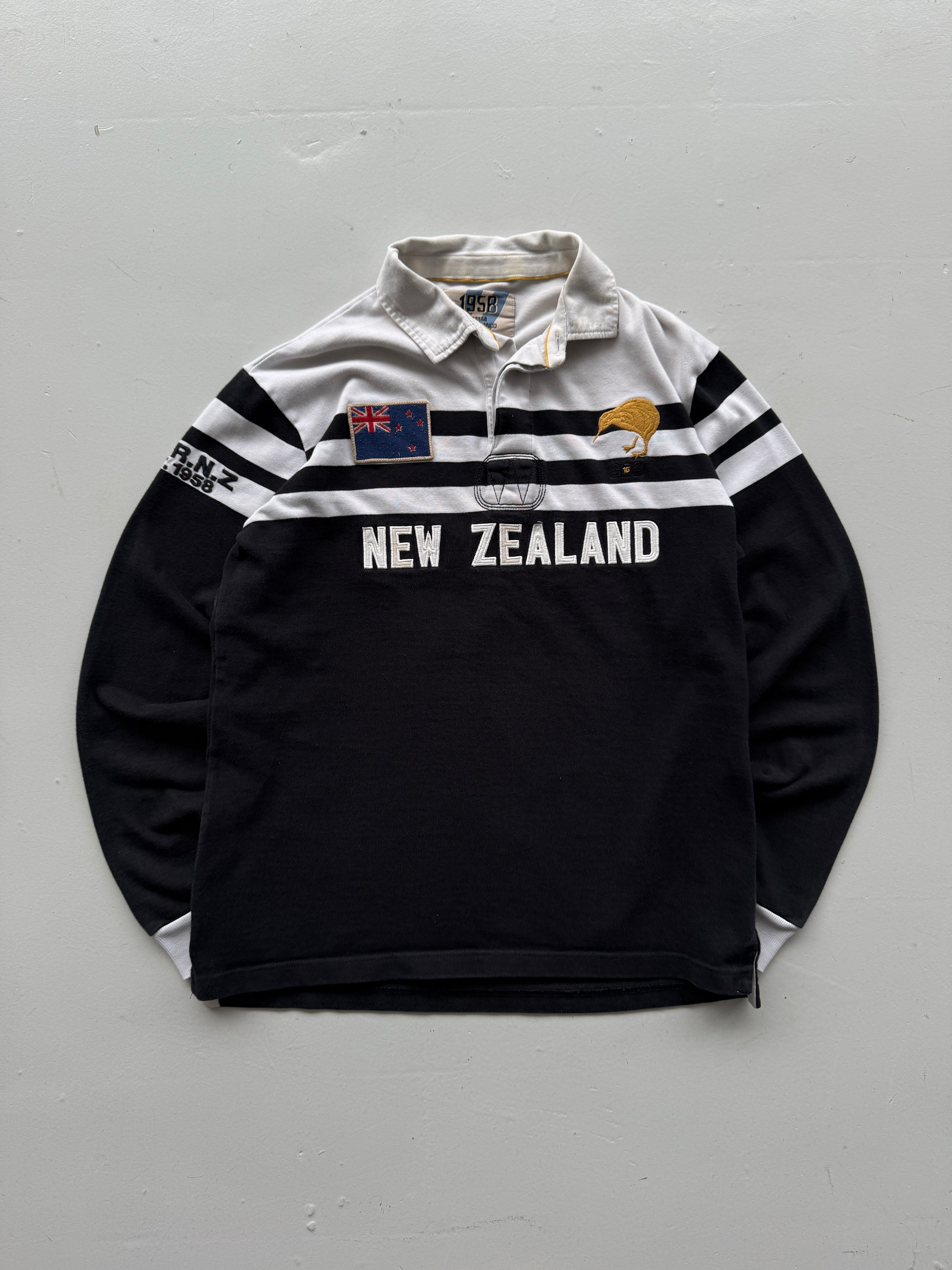 Black Striped New Zealand Rugby Jersey 00's Vintage Long Sleeve Polo - Small