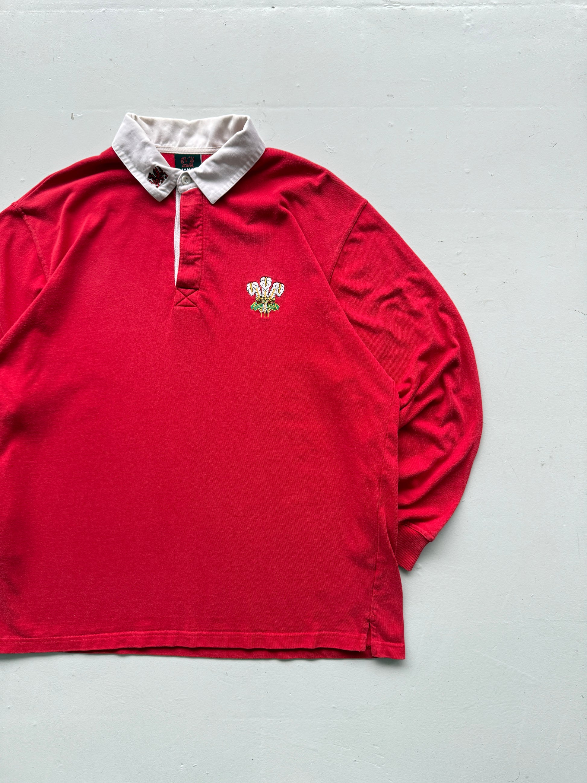 Red Wales 90's Vintage Long Sleeve Rugby Union Jersey Polo - XL