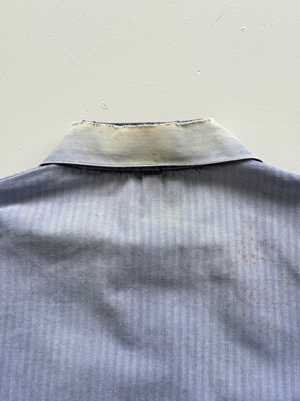 Thrashed Blue Herringbone 60's French Vintage Workwear Chore Jacket CH382 - Smal