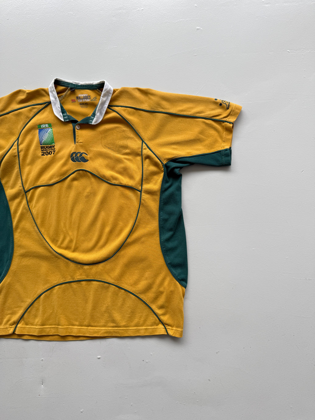 Yellow Australia 00's Vintage Wallabies Rugby Polo Jersey - XL