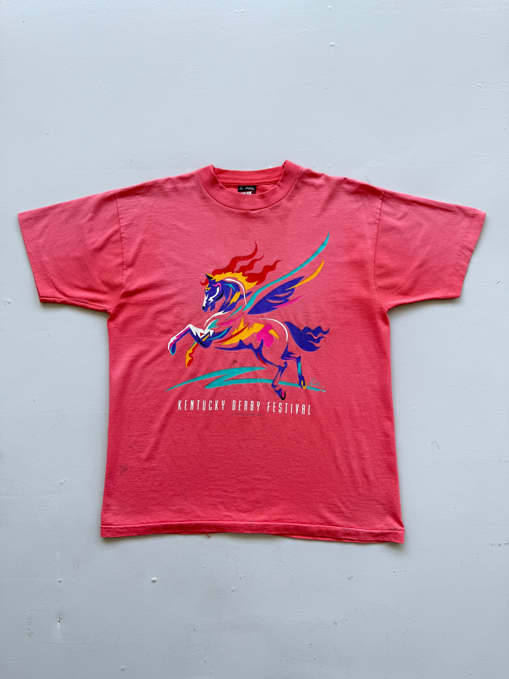 Pink Kentucky Derby Festival 90's Vintage Single Stitch Graphic T-Shirt - Large
