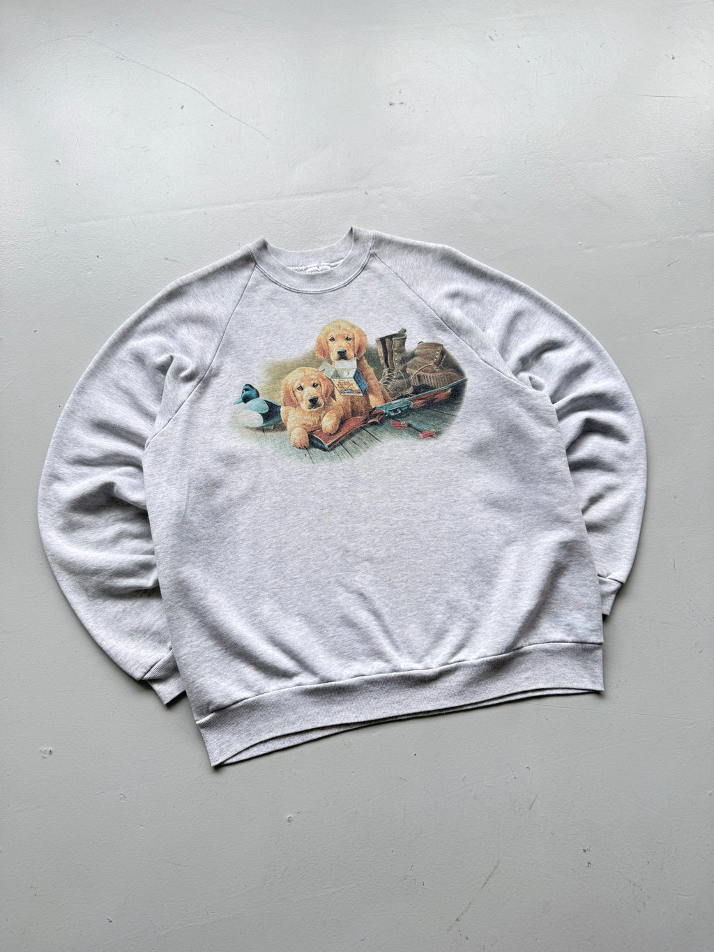 Grey Hunting Dogs Raglan 90's Vintage Graphic Sweatshirt - Medium