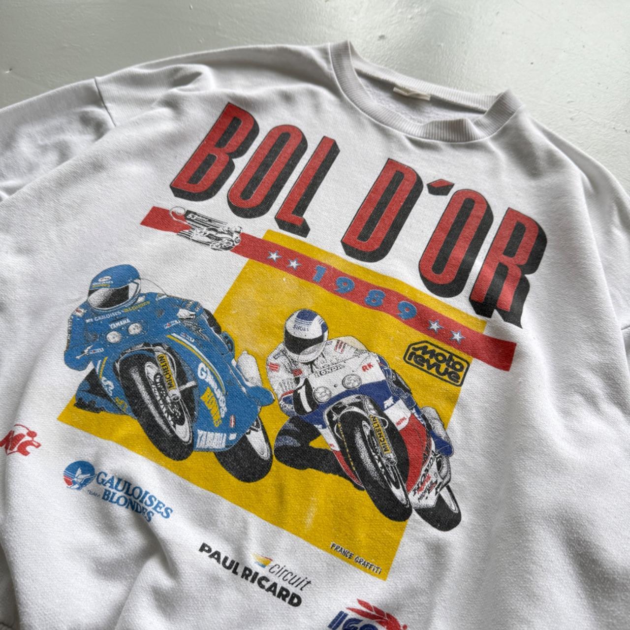 White Bol D'or Motorcycle 1989 Vintage Graphic Sweatshirt - Large