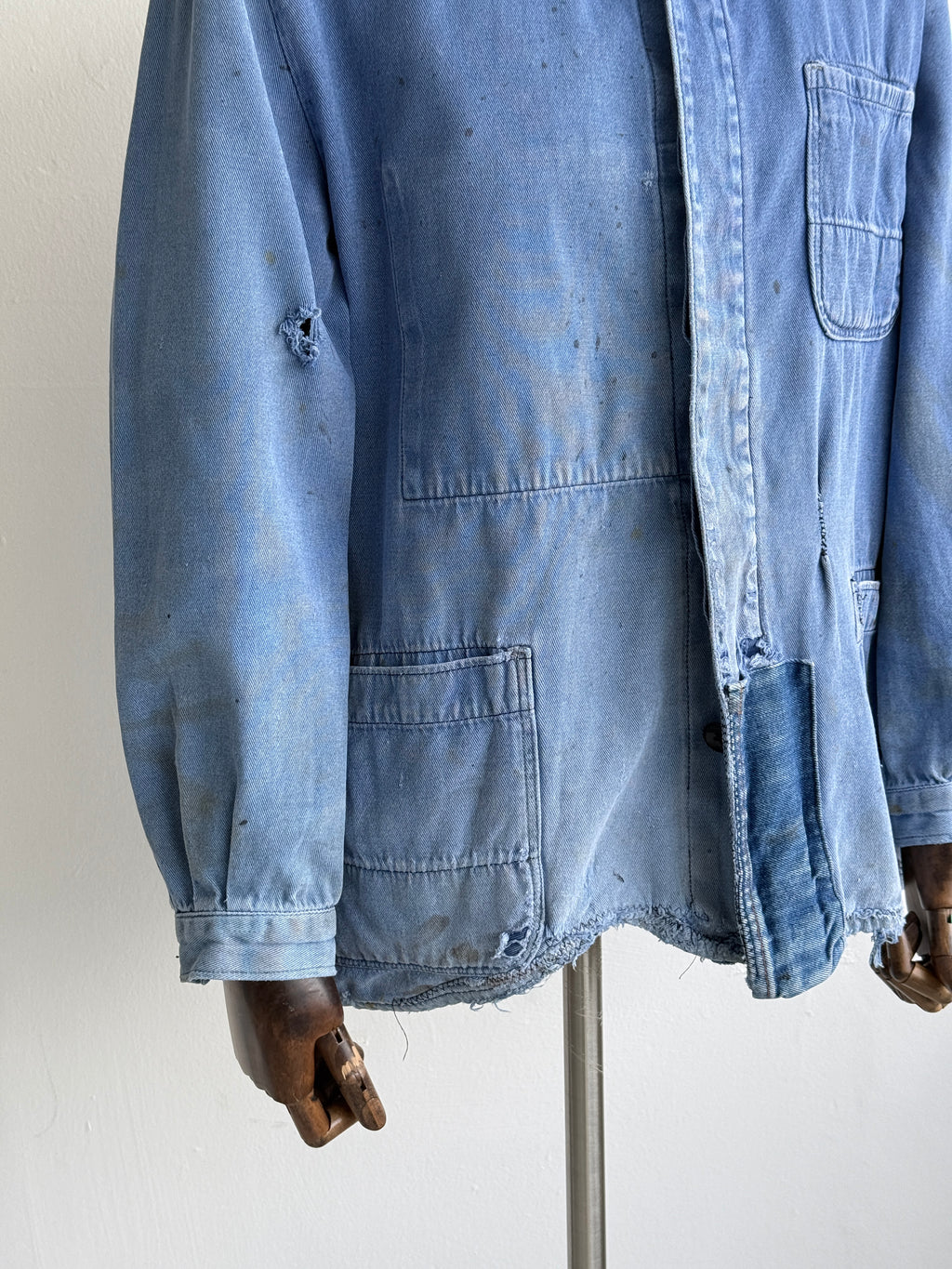 Thrashed Blue French Vintage Workwear Chore Jacket CH372 - Large