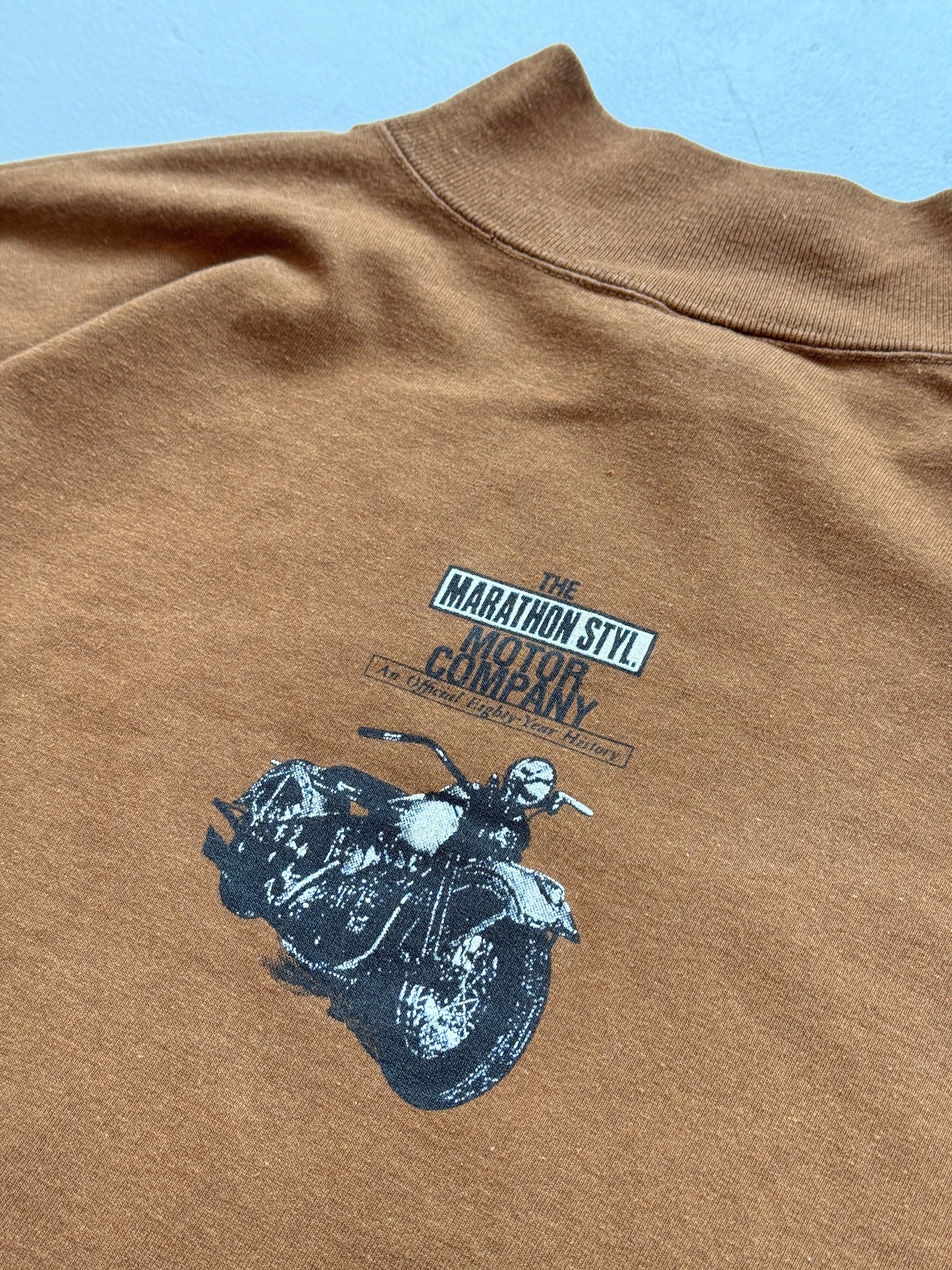 Tan Motor Marathon 90's Vintage Thick Long Sleeve T-Shirt - XL