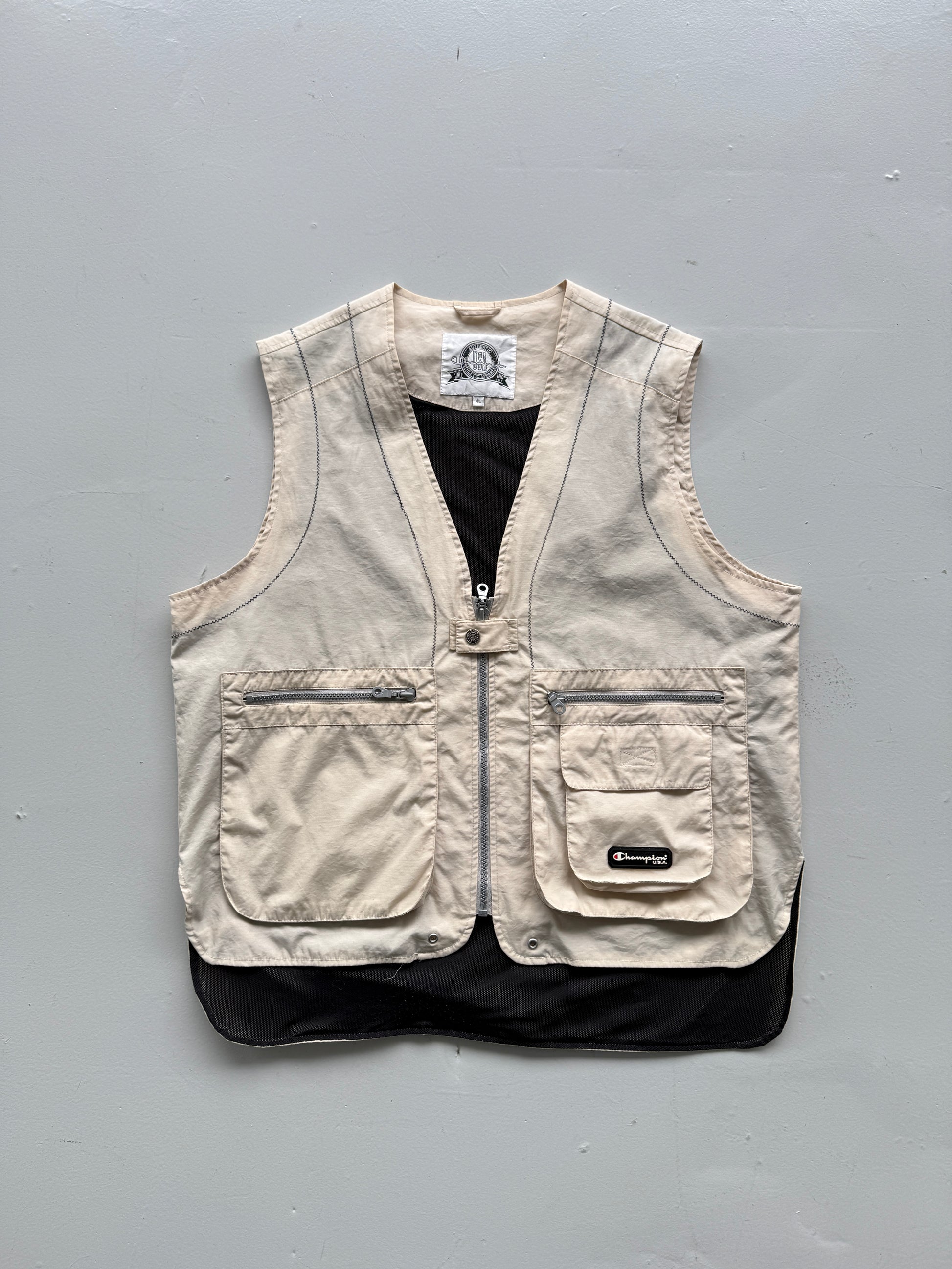 Cream Champion 90's Vintage Utility Vest Gillet - XL
