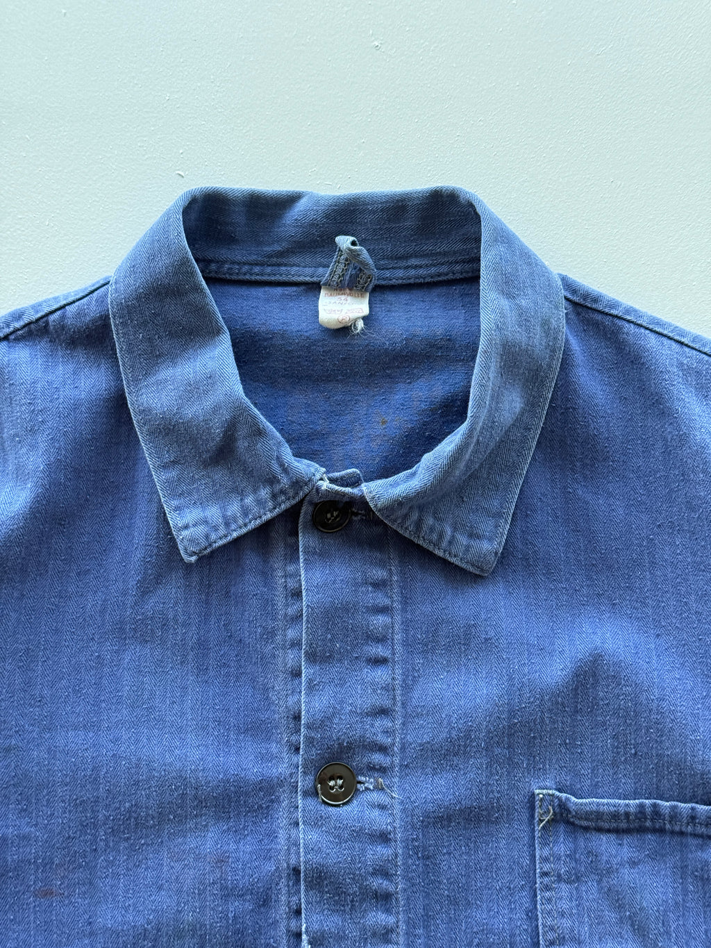 Blue French Chore Jacket 90's Vintage Herringbone Workwear CH309 - Medium