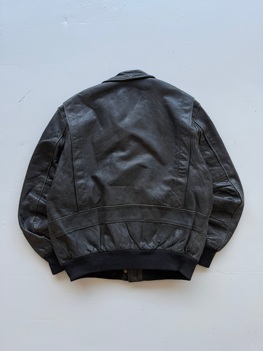 Black 90s Leather A2 Aviation Vintage Bomber Jacket - Large