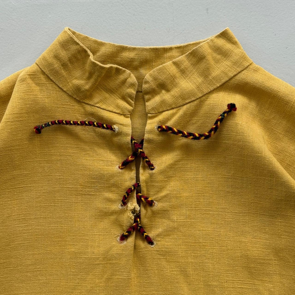Yellow Linen Pullover Hippie 70's Shirt Smock - XL