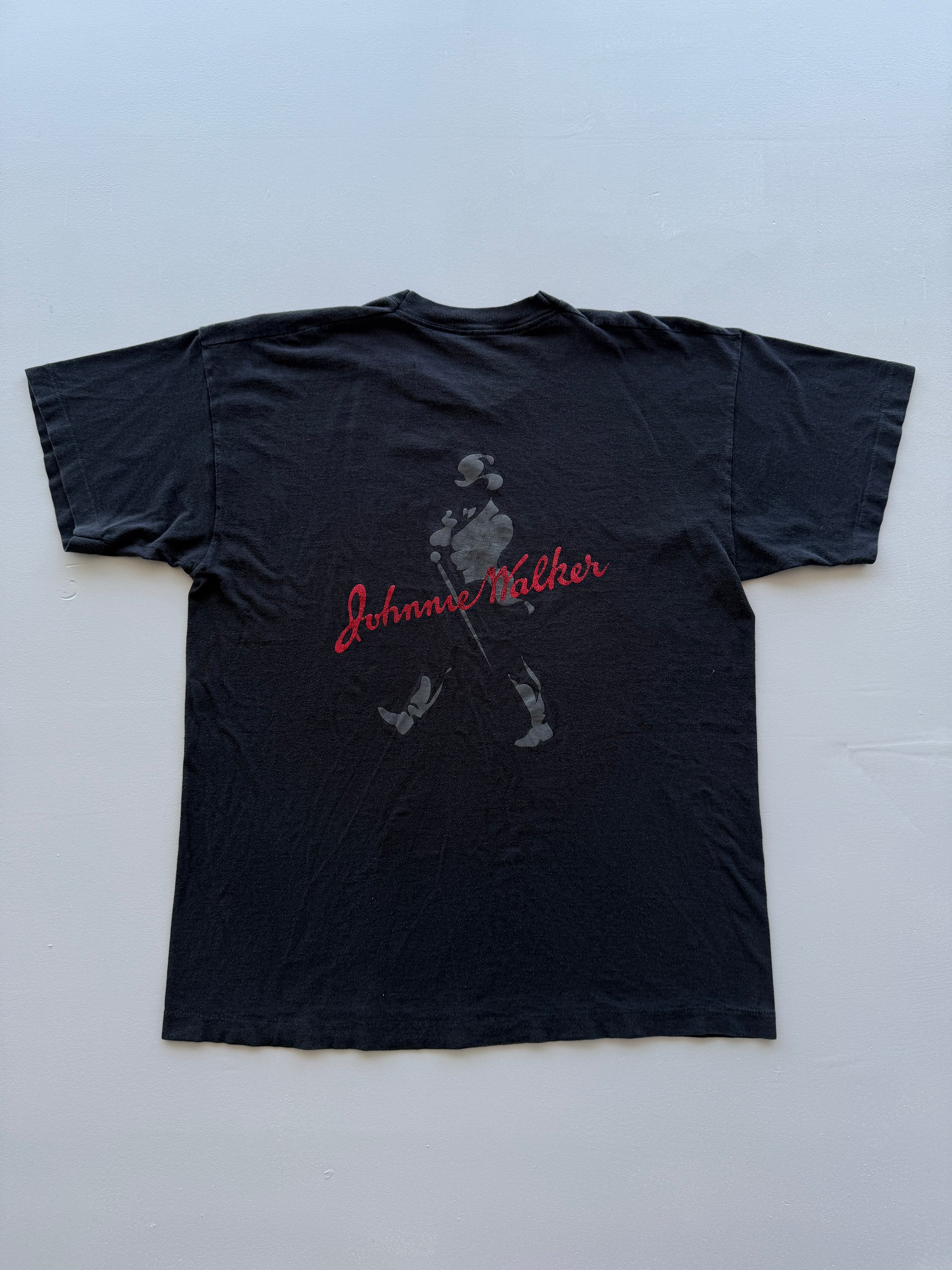 Black Johnnie Walker Whisky 90's Vintage Graphic T-Shirt - Large